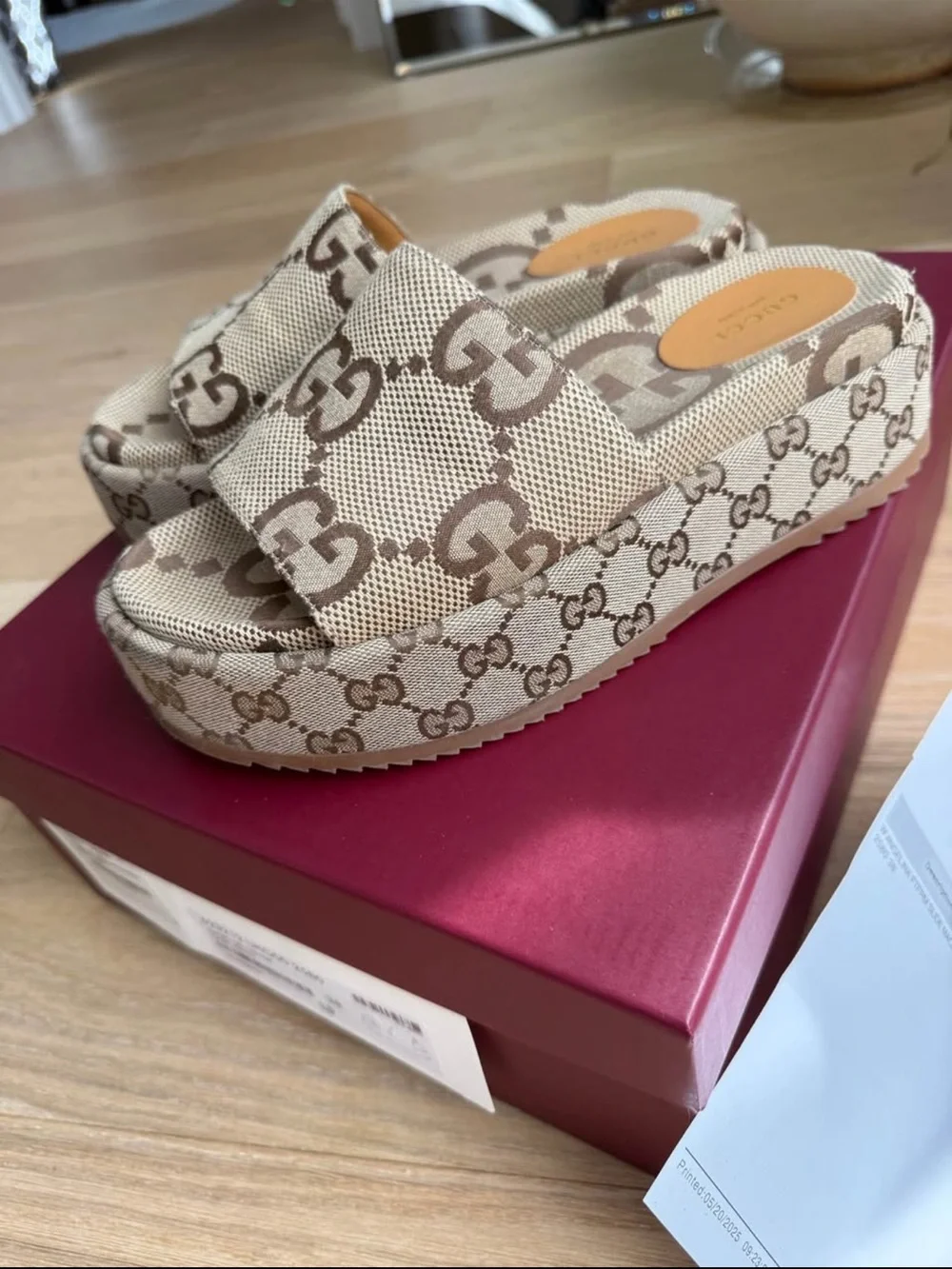 Gucci Beige/Brown GG Canvas Platform Slides